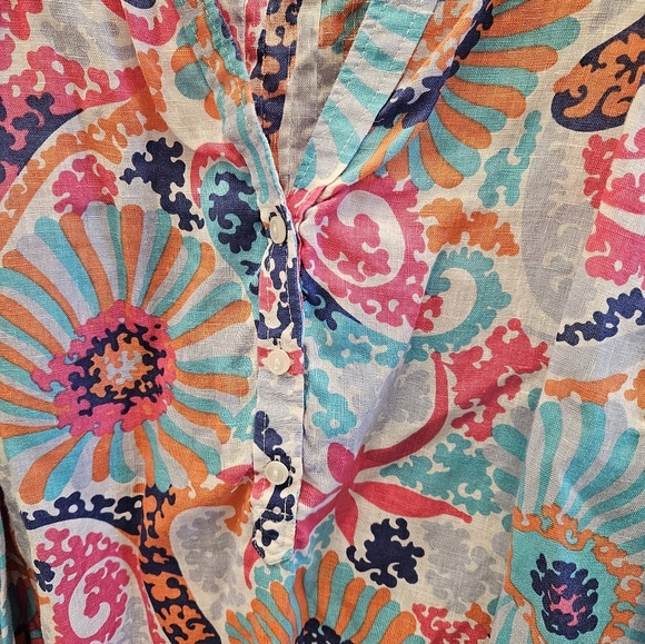 Talbots Floral Paisley Linen Button Top Womens Multicolor - Picture 5 of 6